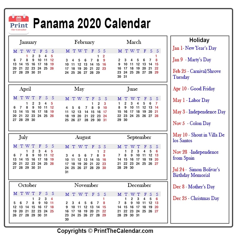 2020 Holiday Calendar Panama Panama 2020 Holidays